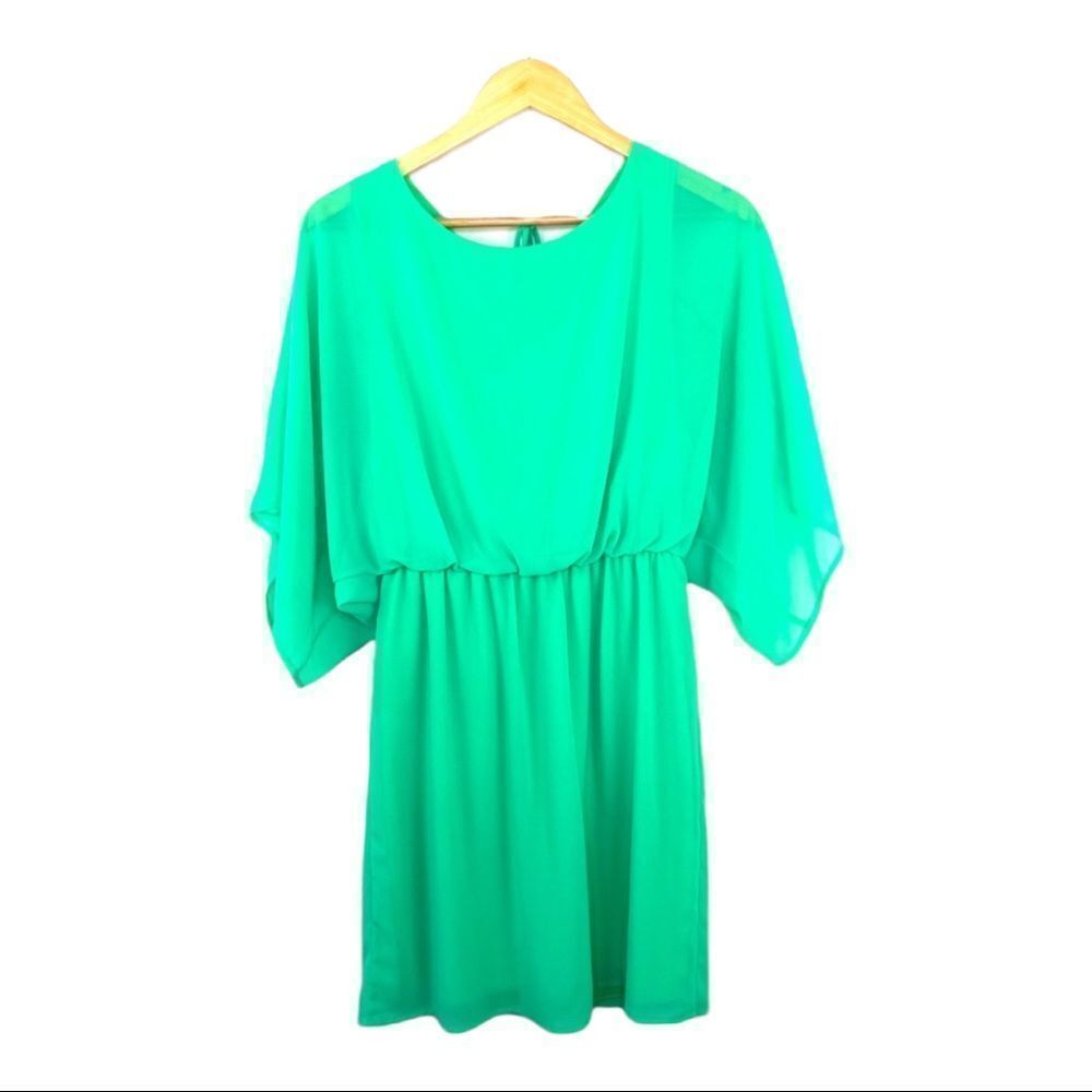Pink Owl bright green open tie back dress medium